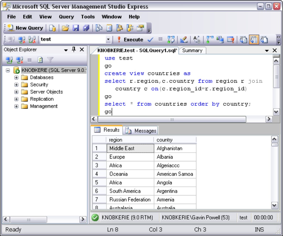 Creating a view in SQL Server